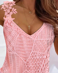 Lace Patch V-Neck Sleeveless Tank Top