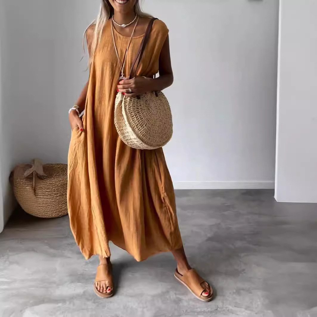 Casual Cotton and Linen Sleeveless Dress