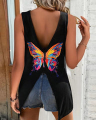 Butterfly Print V-Neck Tank Top