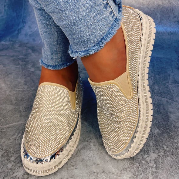 Damskie oddychające buty wsuwane na platformie Rhinestone