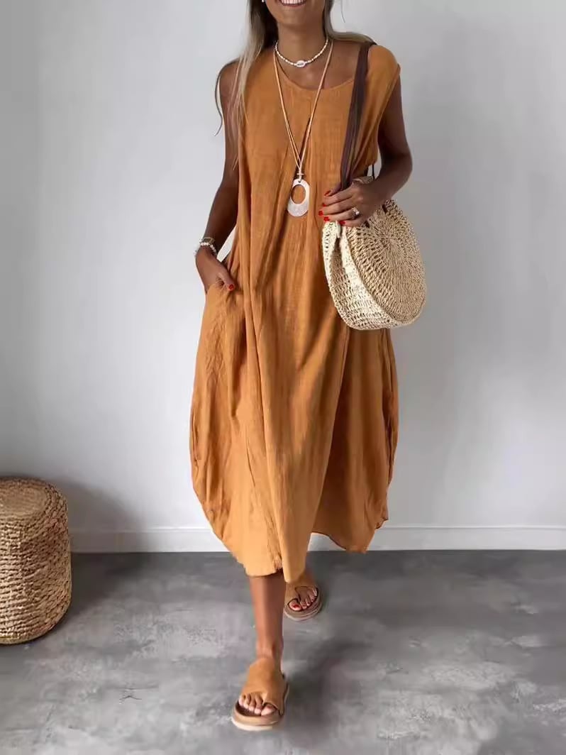 Casual Cotton and Linen Sleeveless Dress