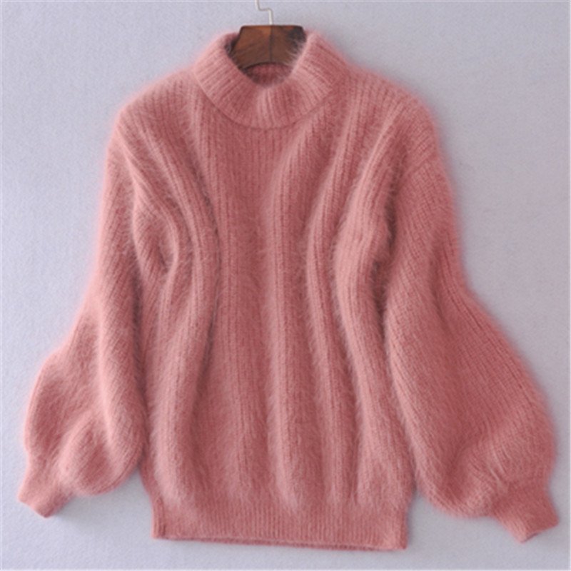 Luźny sweter z dzianiny w jednolitym kolorze - sweter w stylu vintage Angora