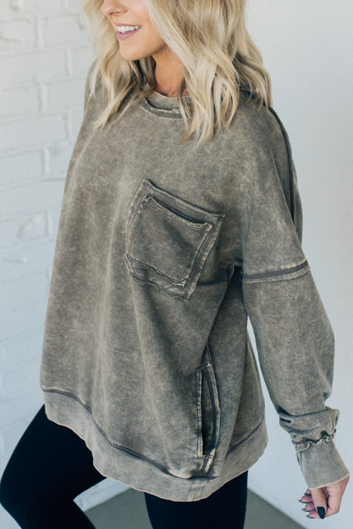 Damski sweter frotte Acid Wash