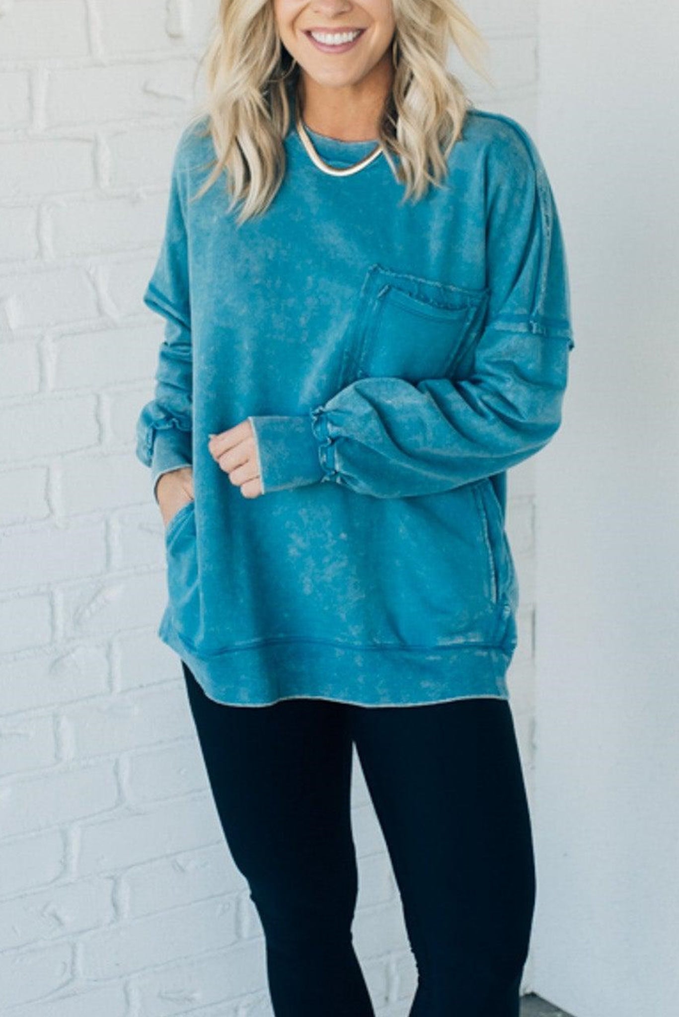 Damski sweter frotte Acid Wash