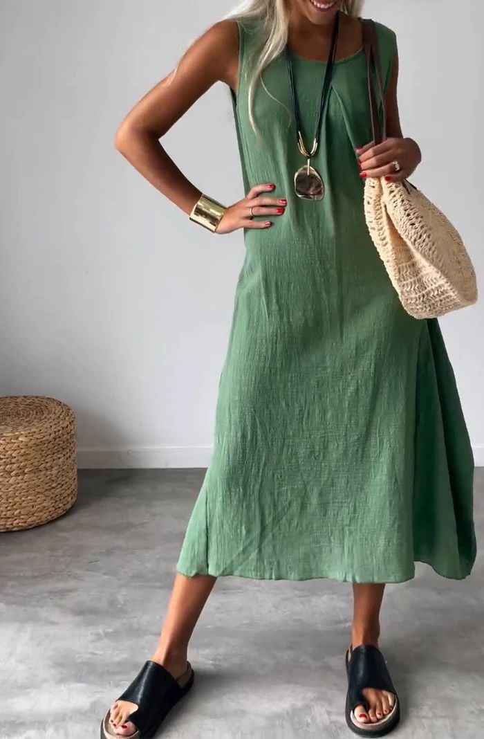 Casual Cotton and Linen Sleeveless Dress