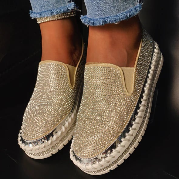 Damskie oddychające buty wsuwane na platformie Rhinestone