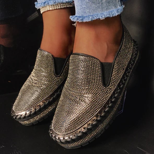 Damskie oddychające buty wsuwane na platformie Rhinestone