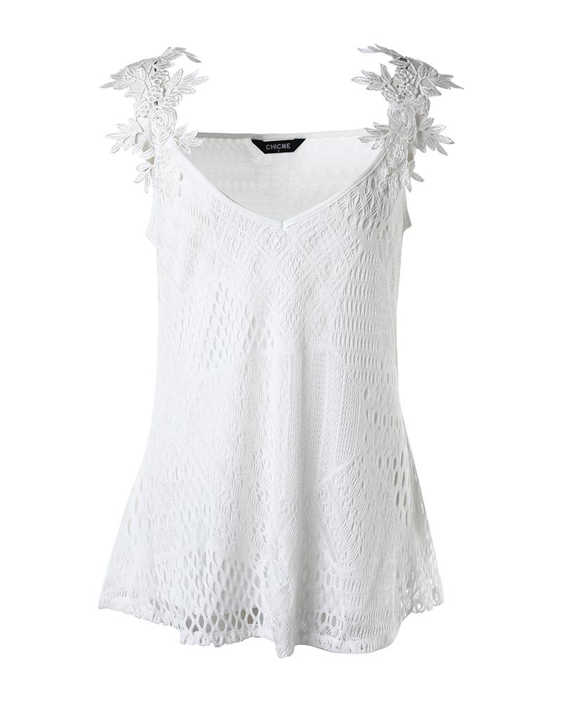 Lace Patch V-Neck Sleeveless Tank Top