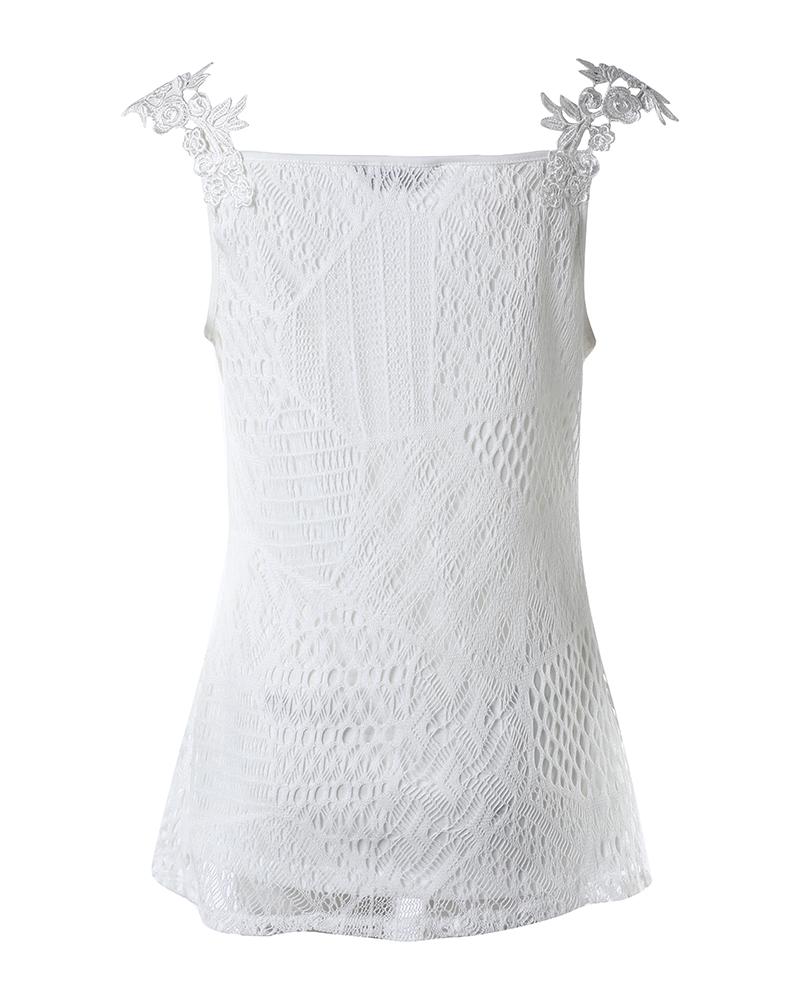 Lace Patch V-Neck Sleeveless Tank Top