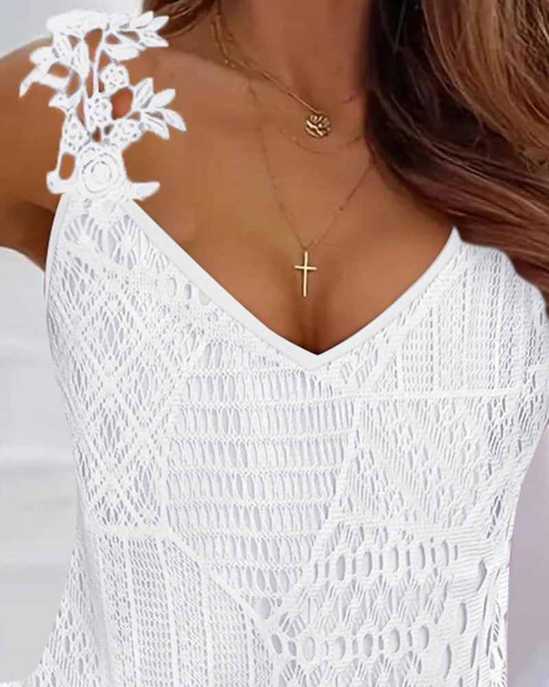 Lace Patch V-Neck Sleeveless Tank Top